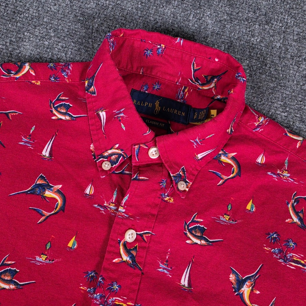 Ralph Lauren Button Down Shirt Mens Small Red Marlin Sailboat Classic Fit